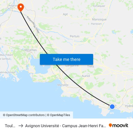 Toulon to Avignon Université - Campus Jean-Henri Fabre map