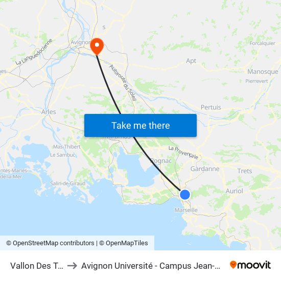 Vallon Des Tuves to Avignon Université - Campus Jean-Henri Fabre map