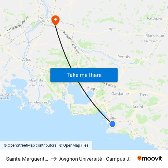 Sainte-Marguerite Dromel to Avignon Université - Campus Jean-Henri Fabre map