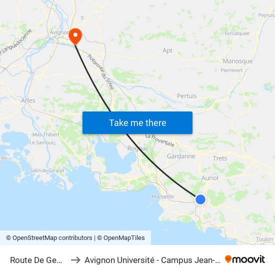 Route De Gemenos to Avignon Université - Campus Jean-Henri Fabre map