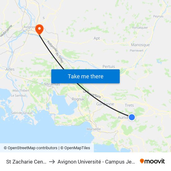 St Zacharie Centre Ville to Avignon Université - Campus Jean-Henri Fabre map