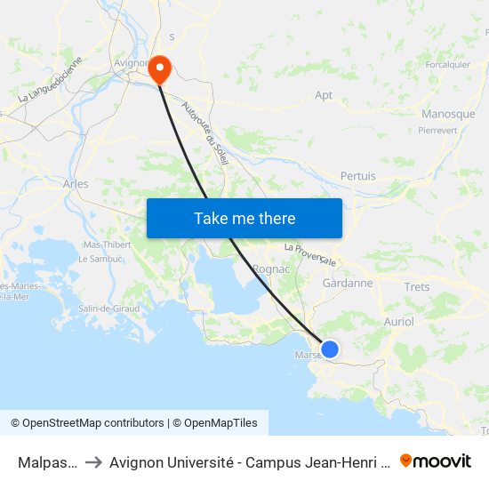 Malpassé to Avignon Université - Campus Jean-Henri Fabre map