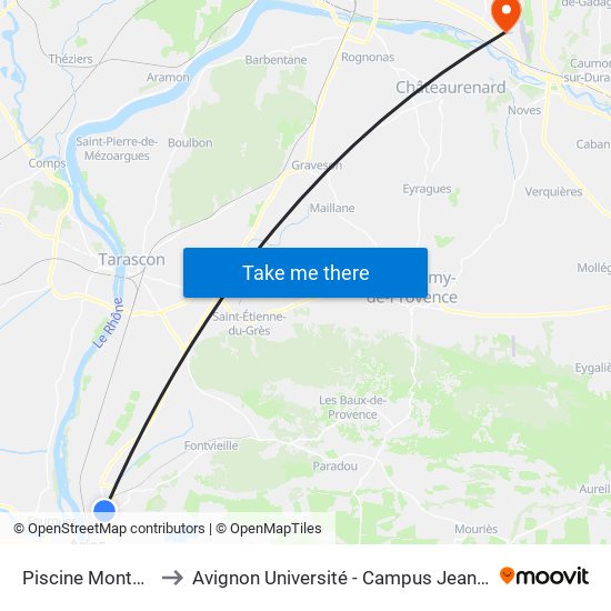 Piscine Montmajour to Avignon Université - Campus Jean-Henri Fabre map