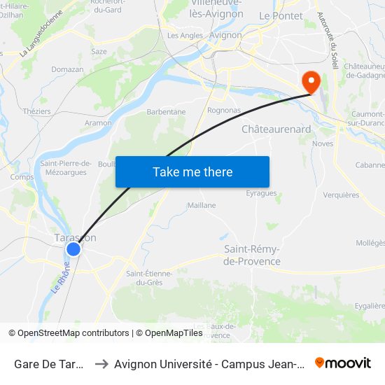 Gare De Tarascon to Avignon Université - Campus Jean-Henri Fabre map