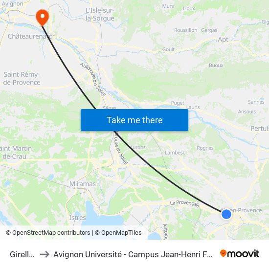 Girelles to Avignon Université - Campus Jean-Henri Fabre map