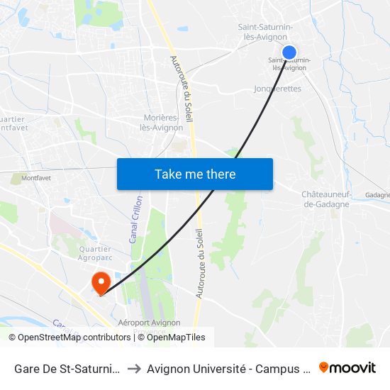 Gare De St-Saturnin-D'Avignon to Avignon Université - Campus Jean-Henri Fabre map