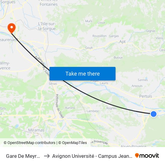 Gare De Meyrargues to Avignon Université - Campus Jean-Henri Fabre map