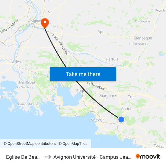 Eglise De Beaudinard to Avignon Université - Campus Jean-Henri Fabre map