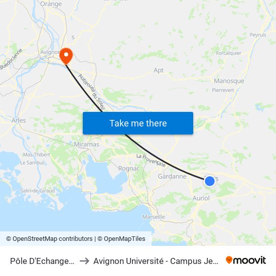 Pôle D'Echanges Quai 1 to Avignon Université - Campus Jean-Henri Fabre map