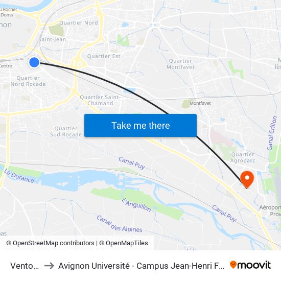 Ventoux to Avignon Université - Campus Jean-Henri Fabre map