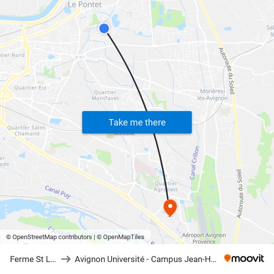 Ferme St Louis to Avignon Université - Campus Jean-Henri Fabre map