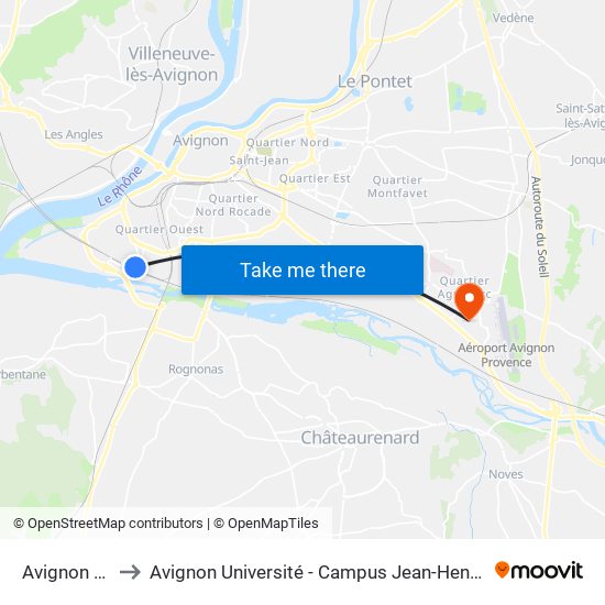 Avignon Tgv to Avignon Université - Campus Jean-Henri Fabre map