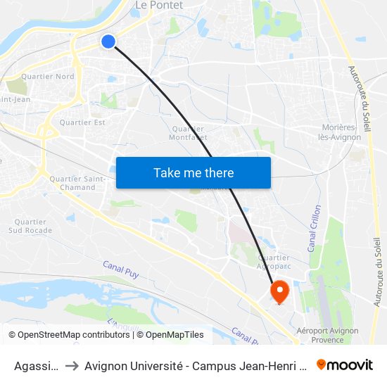 Agassins to Avignon Université - Campus Jean-Henri Fabre map