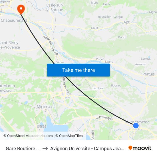 Gare Routière Belges to Avignon Université - Campus Jean-Henri Fabre map