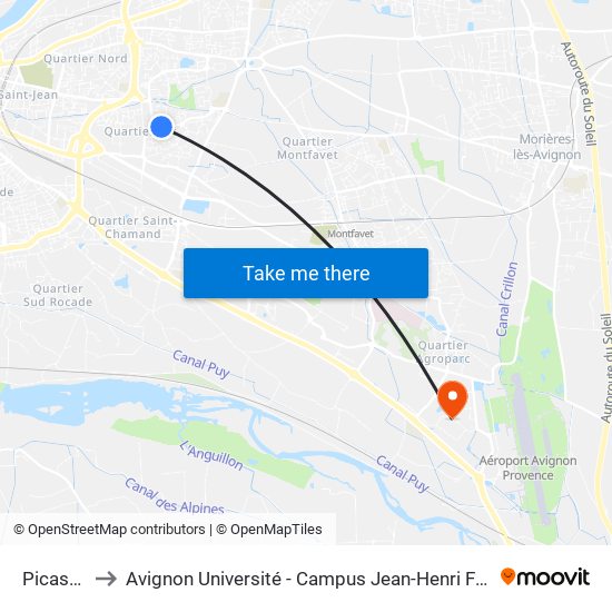Picasso to Avignon Université - Campus Jean-Henri Fabre map