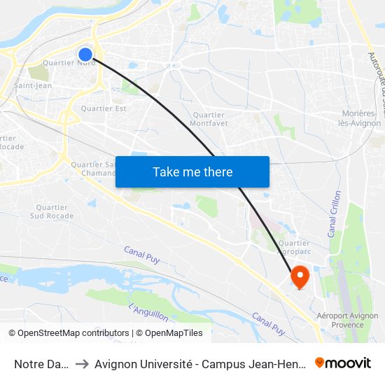 Notre Dame to Avignon Université - Campus Jean-Henri Fabre map