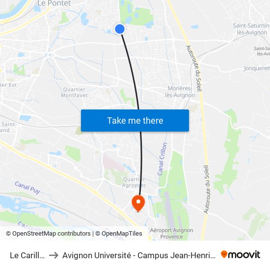 Le Carillon to Avignon Université - Campus Jean-Henri Fabre map