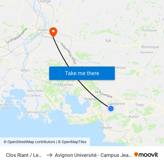 Clos Riant / Les Frènes to Avignon Université - Campus Jean-Henri Fabre map