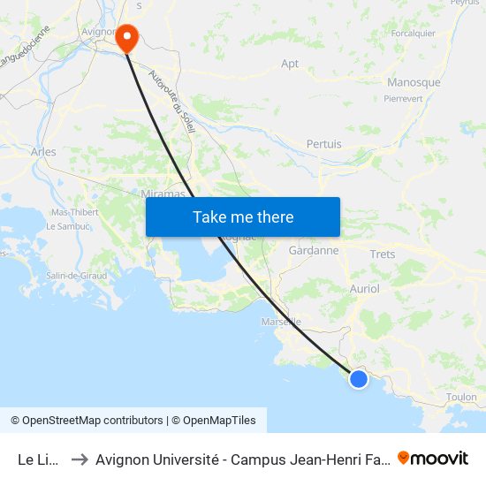 Le Lido to Avignon Université - Campus Jean-Henri Fabre map