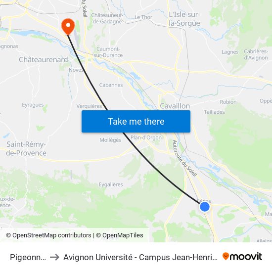 Pigeonnier to Avignon Université - Campus Jean-Henri Fabre map