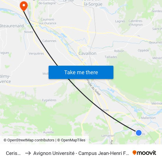 Cerisaie to Avignon Université - Campus Jean-Henri Fabre map