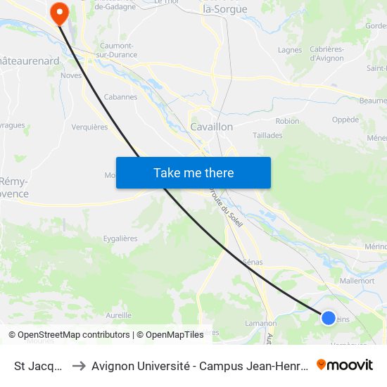 St Jacques to Avignon Université - Campus Jean-Henri Fabre map