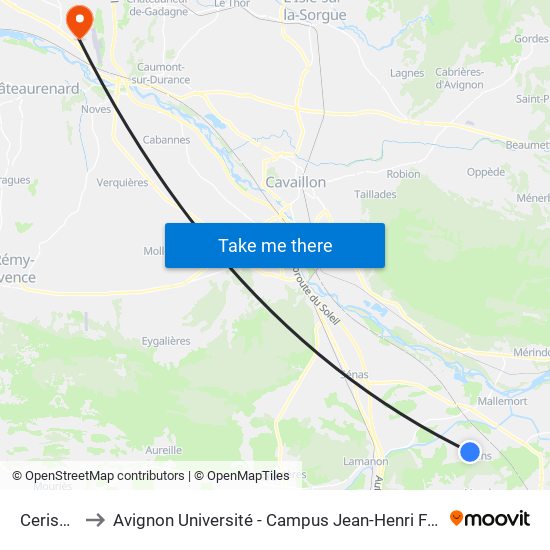 Cerisaie to Avignon Université - Campus Jean-Henri Fabre map