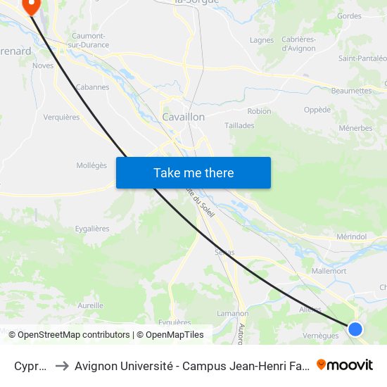 Cyprès to Avignon Université - Campus Jean-Henri Fabre map