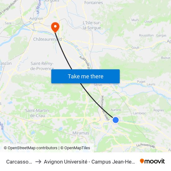 Carcassonne to Avignon Université - Campus Jean-Henri Fabre map