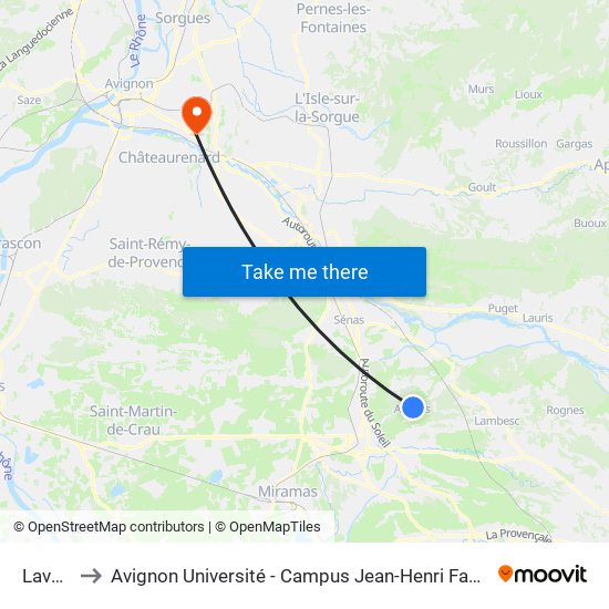 Lavoir to Avignon Université - Campus Jean-Henri Fabre map