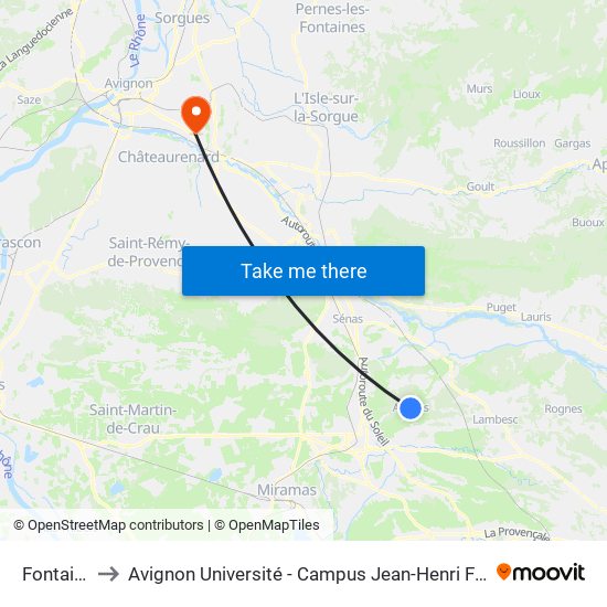 Fontaine to Avignon Université - Campus Jean-Henri Fabre map