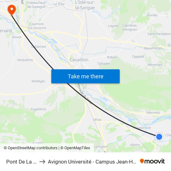 Pont De La Tour to Avignon Université - Campus Jean-Henri Fabre map