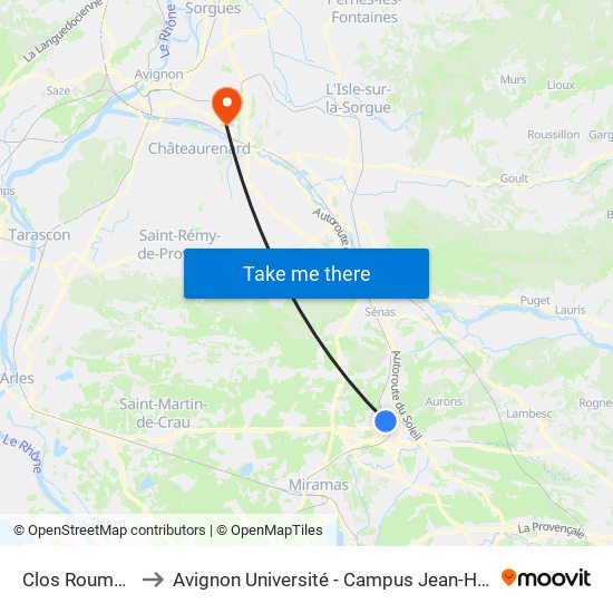 Clos Roumanille to Avignon Université - Campus Jean-Henri Fabre map