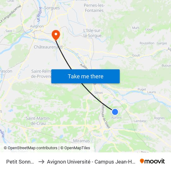 Petit Sonnailler to Avignon Université - Campus Jean-Henri Fabre map