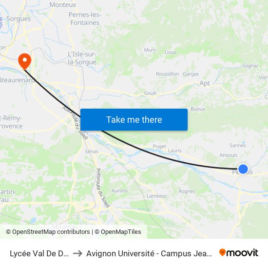 Lycée Val De Durance to Avignon Université - Campus Jean-Henri Fabre map