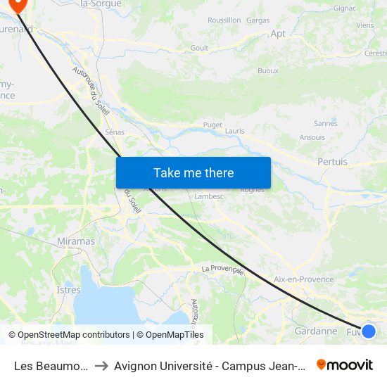 Les Beaumouilles to Avignon Université - Campus Jean-Henri Fabre map