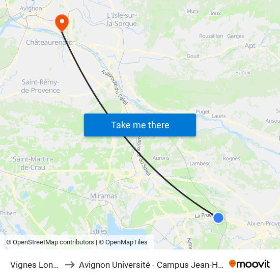 Vignes Longues to Avignon Université - Campus Jean-Henri Fabre map