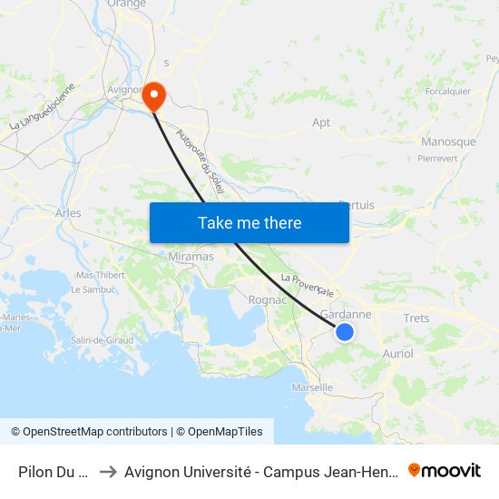 Pilon Du Roy to Avignon Université - Campus Jean-Henri Fabre map