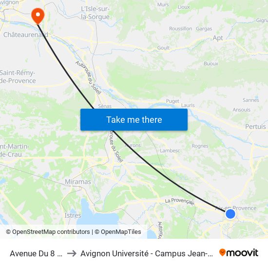 Avenue Du 8 Mai 2 to Avignon Université - Campus Jean-Henri Fabre map