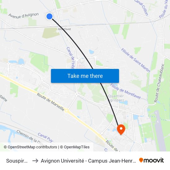 Souspirous to Avignon Université - Campus Jean-Henri Fabre map