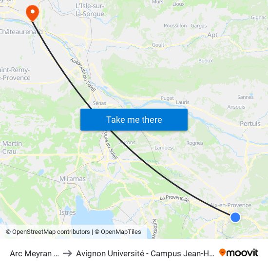 Arc Meyran Zola to Avignon Université - Campus Jean-Henri Fabre map