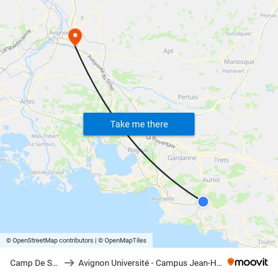 Camp De Sarlier to Avignon Université - Campus Jean-Henri Fabre map