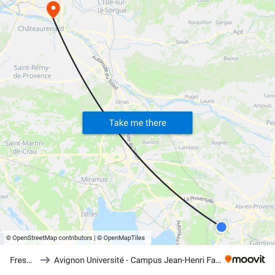 Fresnel to Avignon Université - Campus Jean-Henri Fabre map
