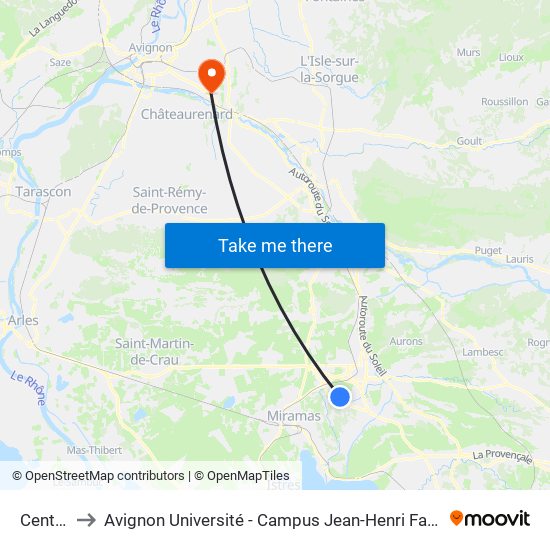 Centre to Avignon Université - Campus Jean-Henri Fabre map
