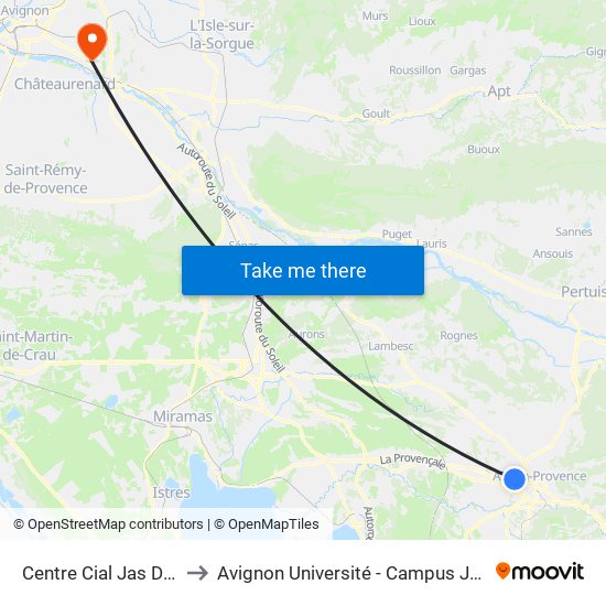Centre Cial Jas De Bouffan to Avignon Université - Campus Jean-Henri Fabre map