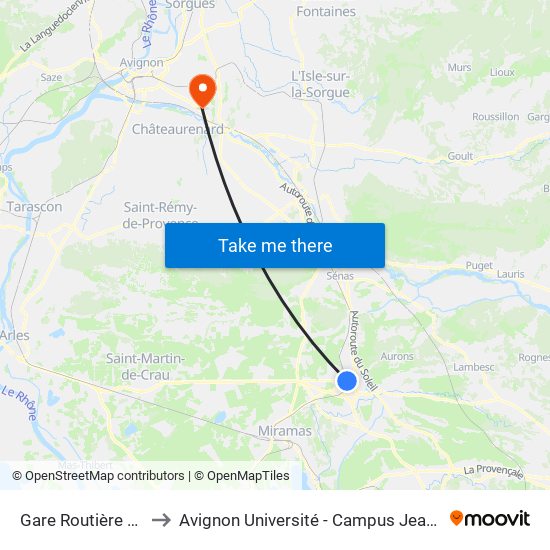 Gare Routière (P.E.M.) to Avignon Université - Campus Jean-Henri Fabre map