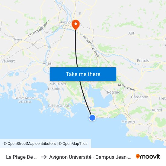 La Plage De Carro to Avignon Université - Campus Jean-Henri Fabre map