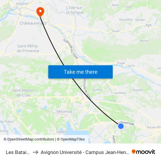 Les Batailles to Avignon Université - Campus Jean-Henri Fabre map