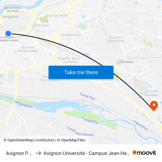 Avignon Poste to Avignon Université - Campus Jean-Henri Fabre map