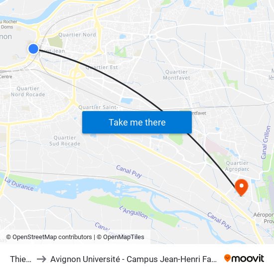 Thiers to Avignon Université - Campus Jean-Henri Fabre map